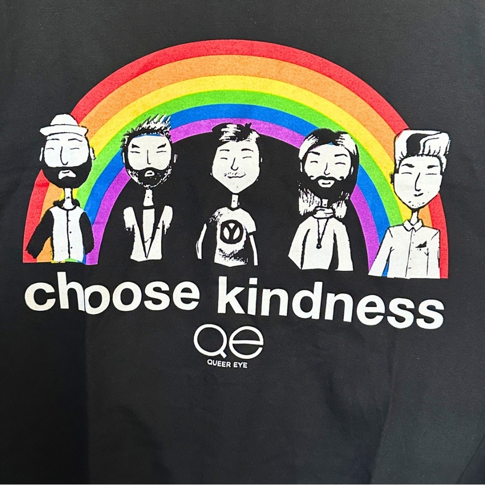 Queer Eye Caricature Rainbow “Choose Kindness” Short Sleeve Black Unisex Tee, L - Picture 3 of 8